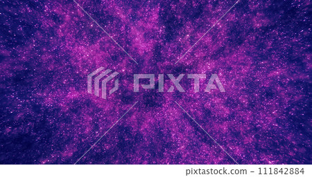 Abstract purple background of small round bokeh particles, beautiful holiday snowflakes, magical snow, energetic bright glowing cosmic stars 111842884