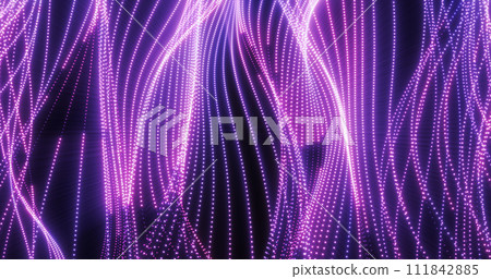 Energy abstract purple lines from dots and waves from magic and electricity background 111842885
