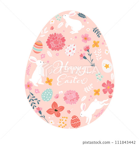 Easter vector illustration background with flowers and bunny design 111843442
