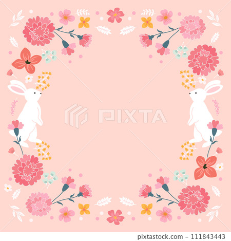 Easter vector illustration background with flowers and bunny design 111843443
