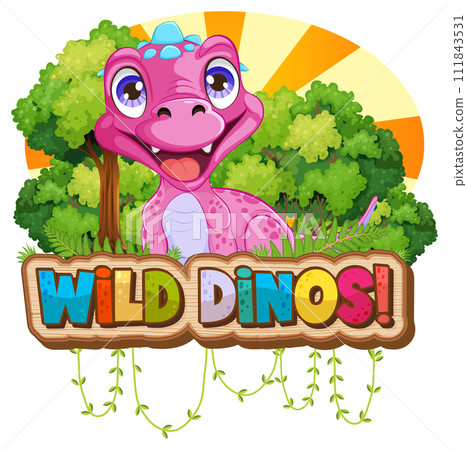 Cheerful Dinosaur in a Lush Landscape Cheerful Dinosaur in a Lush Landscape 111843531