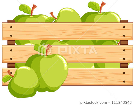 Fresh Green Apples in Wooden Crate 111843543