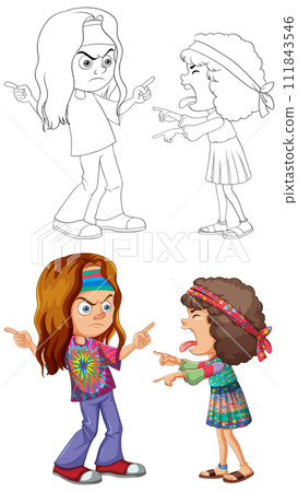 Cartoon Kids in Heated Argument 111843546