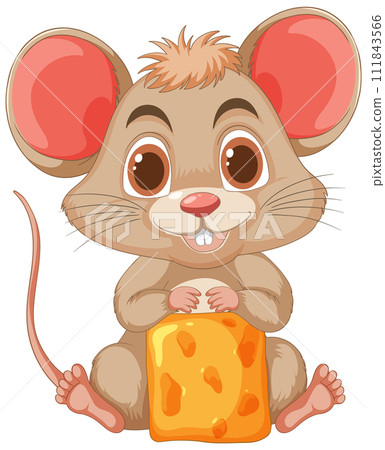 Cheerful Mouse with a Chunk of Cheese 111843566