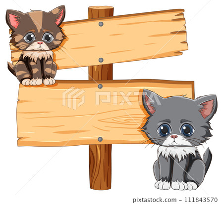Cute Kittens with Wooden Sign Cute Kittens with Wooden Sign 111843570