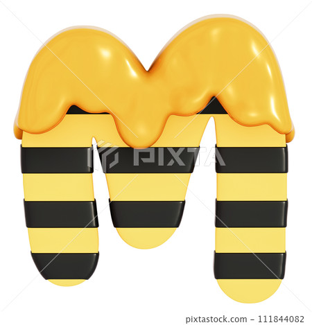 Honey Bee alphabet , M on transparent background , 3D Rendering Honey Bee alphabet , M on transparent background , 3D Rendering 111844082