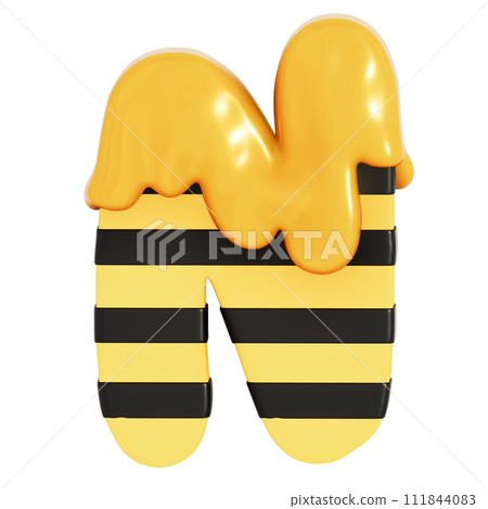 Honey Bee alphabet , N on transparent background , 3D Rendering Honey Bee alphabet , N on transparent background , 3D Rendering 111844083