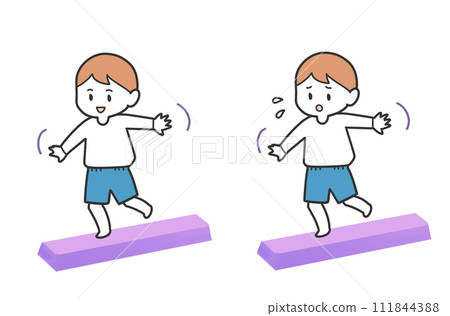 boy walking on balance beam boy walking on balance beam 111844388