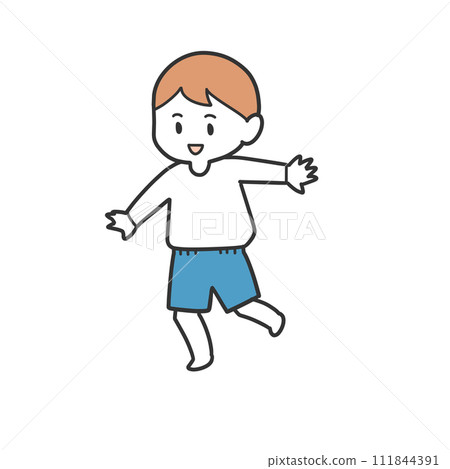 boy standing on one leg boy standing on one leg 111844391