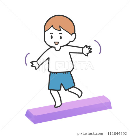 boy walking on balance beam boy walking on balance beam 111844392
