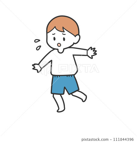 A boy who doesn't like standing on one leg 111844396
