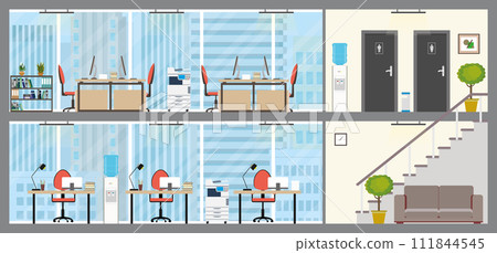 Two floors of Modern office,empty workplace interior with furniture 111844545
