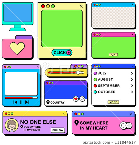 NeoBrutalism retro simply UI tab window elements collection design vector illustration NeoBrutalism retro simply UI tab window elements collection design vector illustration 111844617