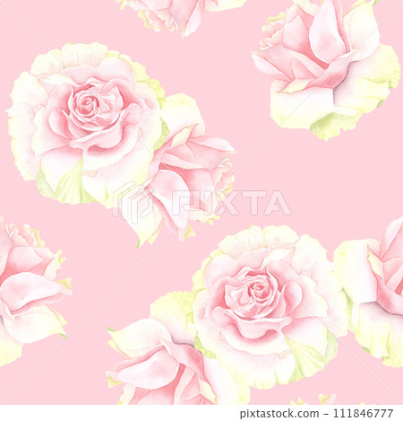 Pastel watercolor pink and white roses seamless pattern . Hand drawn illustration of flowers isolated on white background. Cu. Pastel watercolor pink and white roses seamless pattern . Hand drawn illustration of flowers isolated on white background. Cu. 111846777