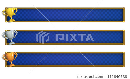 Blue-based telop base 3D model with 3 types of gold, silver, and bronze trophies 111846788