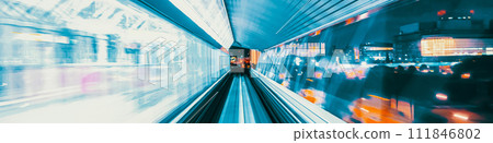 Abstract high speed motion blurred concept image from a monorail in Tokyo, Japan Abstract high speed motion blurred concept image from a monorail in Tokyo, Japan 111846802