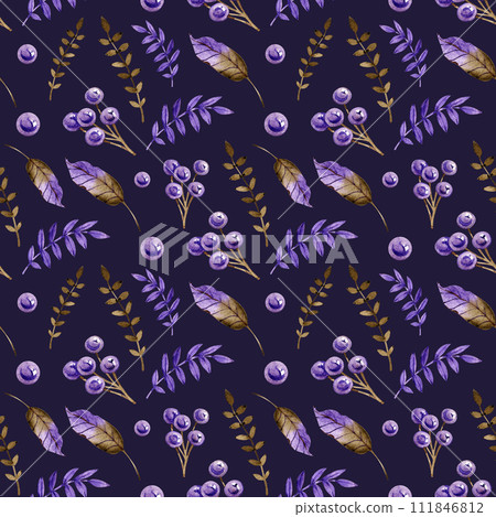 Watercolor purple floral Seamless pattern design. Modern, farmhouse, eclectic. Vintage style watercolor flower pattern. Watercolor purple floral Seamless pattern design. Modern, farmhouse, eclectic. Vintage style watercolor flower pattern. 111846812