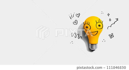 Yellow light bulb with happy face Yellow light bulb with happy face 111846830