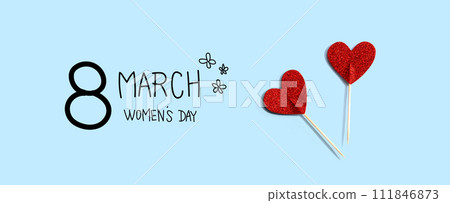 Happy Womens day message with red glitter heart picks 111846873
