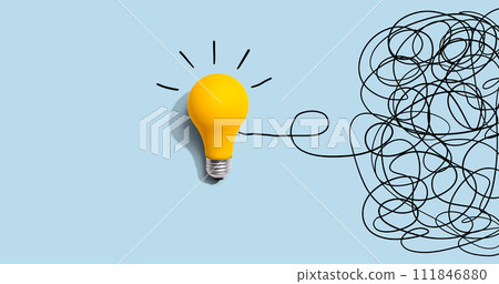 Clarifying complex ideas theme with light bulb Clarifying complex ideas theme with light bulb 111846880