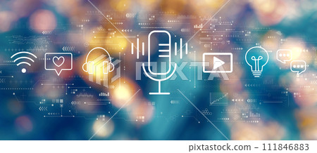 Podcast theme with blurred city at night 111846883