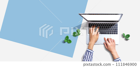 Laptop computer with shamrock leaves Laptop computer with shamrock leaves 111846900