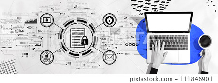 Data protection concept with person using a laptop 111846901