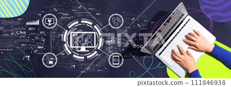 Telehealth theme with person using a laptop 111846938