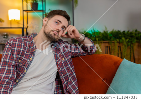 Disappointed young man after quarrel break-up or divorce problem feeling bad annoyed ill sick 111847033