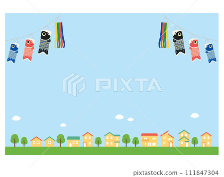 Background illustration of carp streamer and cityscape 111847304