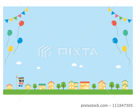 Background illustration of carp streamer and cityscape 111847305