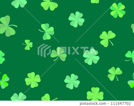 Seamless pattern with clovers for St. Patrick's Day. The four-leaf clover is green, a symbol of good luck. Background for promotional products, cards and prints. Vector illustration 111847702