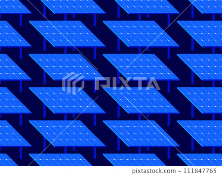Solar panel seamless pattern. Field of solar panels. Renewable energy, production of environmentally friendly electricity. Design of advertising products and posters. Vector illustration 111847765