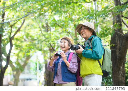 Senior couple hiking 111847793