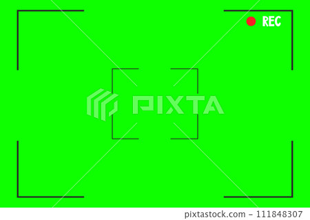 Green screen chroma key background, viewfinder camera frame, video film screen template, overlay. Cinema display with grid. 111848307
