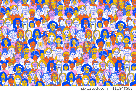 Celebrating Women: Diverse Portrait seamless pattern background 111848593