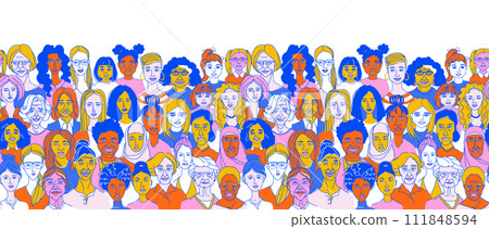 Celebrating Women: Diverse Portrait seamless pattern background 111848594