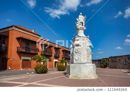 Monumento Cristobal Colon, Cartagena de Indias, beautiful colonial architecture in most beautiful town in Colombia. Monumento Cristobal Colon, Cartagena de Indias, beautiful colonial architecture in most beautiful town in Colombia. 111849269