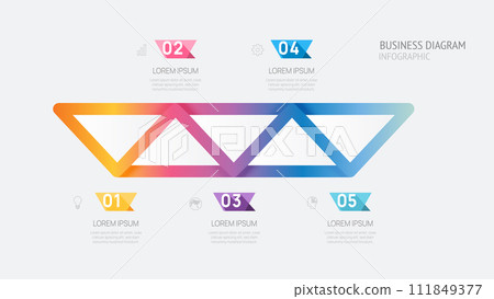 Infographic vector template with 5 steps for business. 3D paper geometric label. for content, brochure, diagram, timeline, web design. Vector Infographic vector template with 5 steps for business. 3D paper geometric label. for content, brochure, diagram, timeline, web design. Vector 111849377