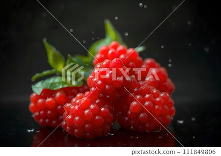 Sweet raspberry fruit isolated on black background 111849806