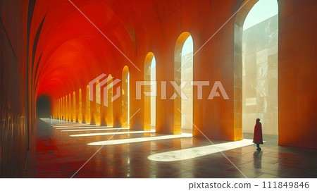 Archeology Architecture with Arches in Light Amber and Red 111849846