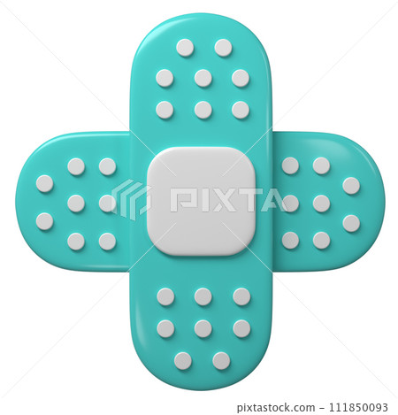 3d medical two cross plasters icon. Rendering illustration of sticky medic bandage. Turquoise and white color medic recovery patch in cute cartoon design. First aid concept 3d medical two cross plasters icon. Rendering illustration of sticky medic bandage. Turquoise and white color medic recovery patch in cute cartoon design. First aid concept 111850093