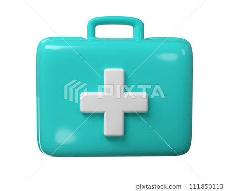 3d rendering of first aid medical box with cross icon. Healthcare industry supplies and drugs 3d rendering of first aid medical box with cross icon. Healthcare industry supplies and drugs 111850113