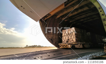 Sunlit Cargo Hold of Aircraft During Loading Operations 111850186