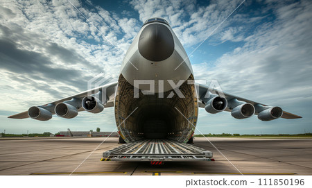 Cargo Plane Ready for Loading on the Airfield 111850196