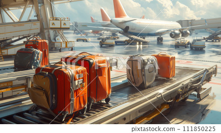 Airport Conveyor Belt Loading Luggage Airport Conveyor Belt Loading Luggage 111850225