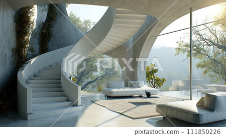 Architecture background interior with curved stairs Architecture background interior with curved stairs 111850226
