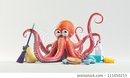 Octopus cleaner,3d like illustration 111850253