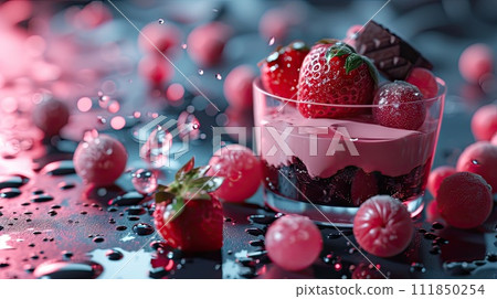 Neon Noir: Elegant Dessert Presentation 111850254