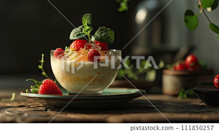 Elegant Pudding with Fresh Fruit Topping Elegant Pudding with Fresh Fruit Topping 111850257